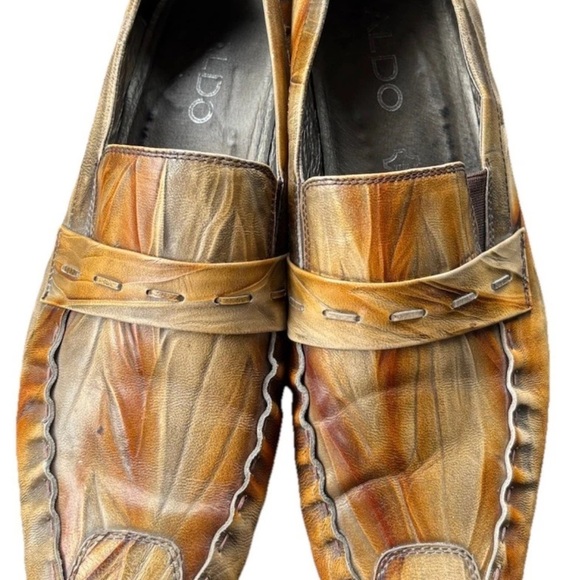 Men's Aldo Brown Italian Leather slip on dress Loafers - Picture 2 of 8